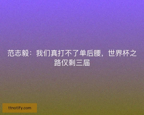 范志毅：我们真打不了单后腰，世界杯之路仅剩三届